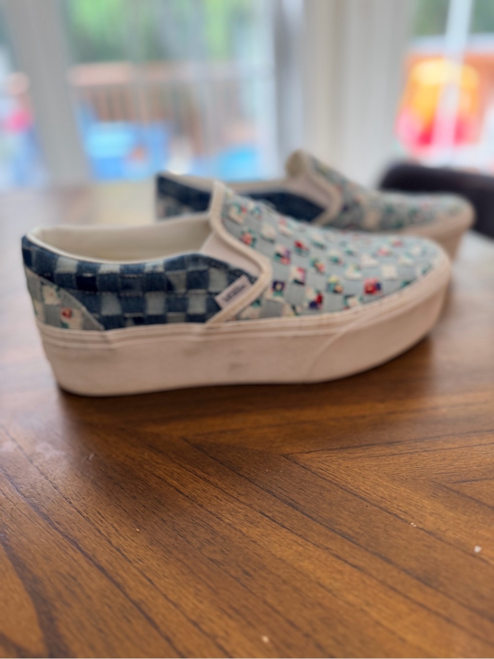 Vans Classic Slip On Stackform Woven Denim Floral 9 Quilted Fabric Sneakers - Picture 4 of 6